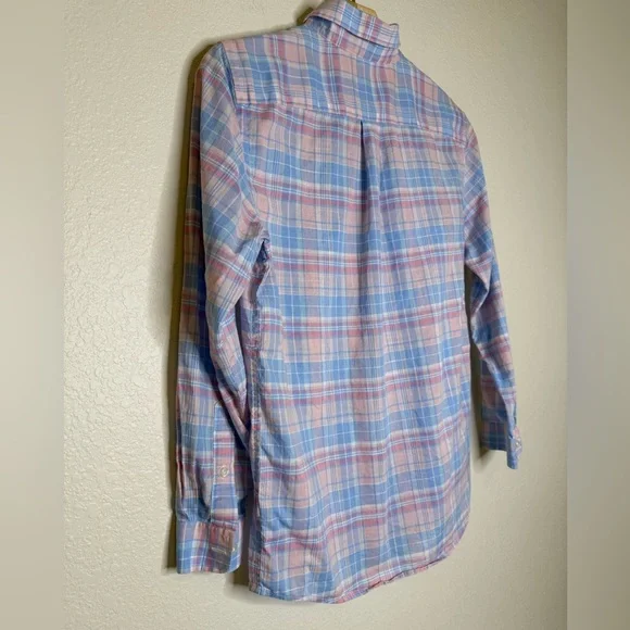 Boys Vineyard Vines Whale Shirt Medium 12-14 Pastel Plaid Button Down Cotton - Picture 5 of 8